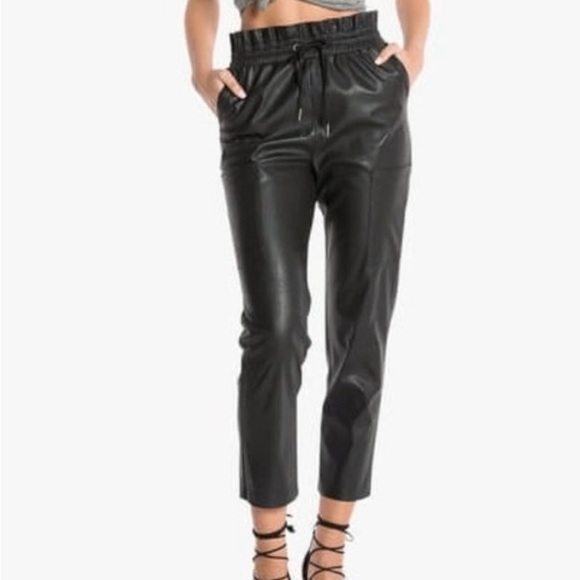 n:PHILANTHROPY Morena Faux Leather Pants Paper Bag Waist Black Ankle NEW XS - Picture 1 of 15